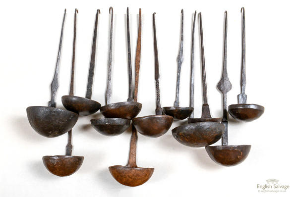 Reclaimed hammered wrought iron ladles