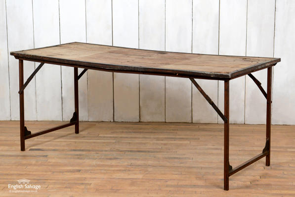 Reclaimed iron and hardwood folding table 