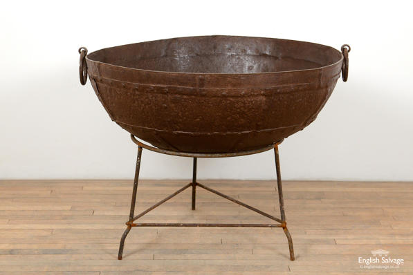 Reclaimed iron kadai firepit and stand