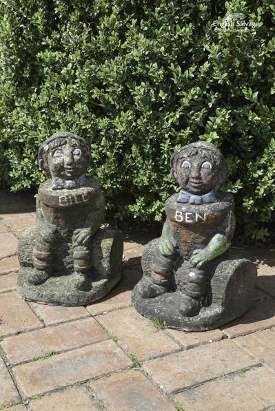 Reclaimed kitsch Bill and Ben garden statues