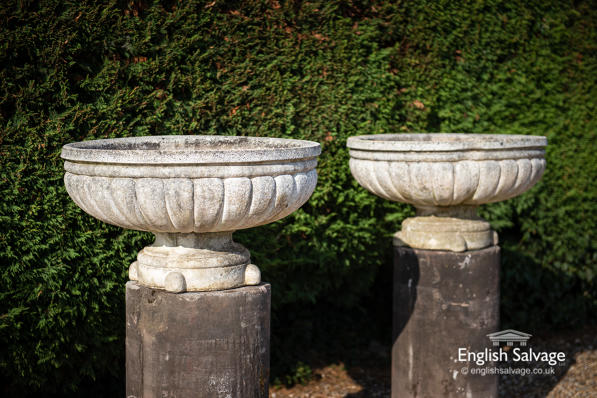 Reclaimed pair of lobed tazza urns 