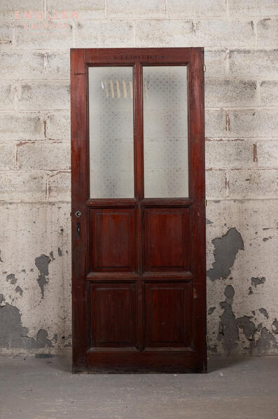 Reclaimed pine door with patterned glass