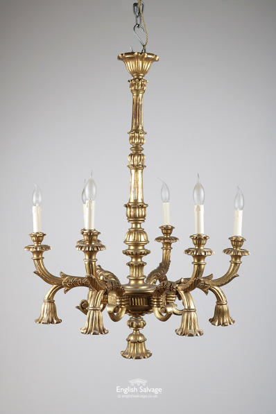 Reclaimed six arm gilt painted chandelier