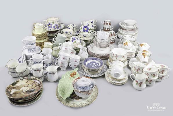 Reclaimed vintage mix and match crockery