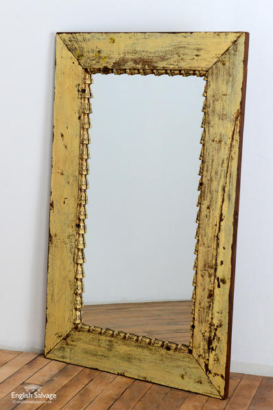 Rectangular distressed cream wooden mirror