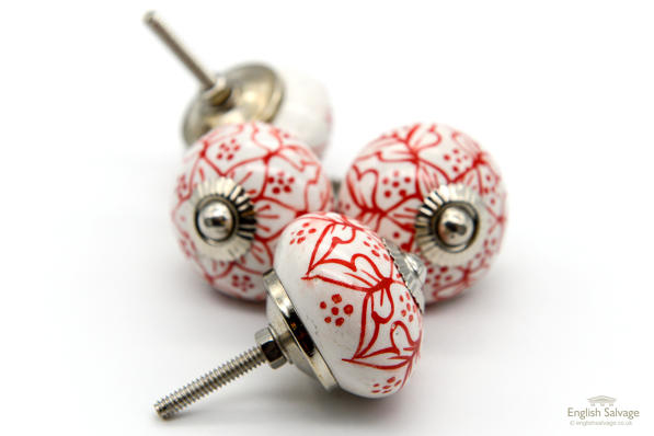 Red flower & stag cupboard door knobs
