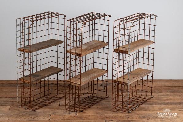Repurposed wirework bread baskets shelves