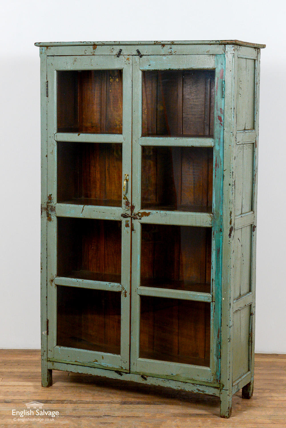 Rustic Duck Egg Green Tall Wooden Bookcase, Tall Bookcase With Glass Doors Uk