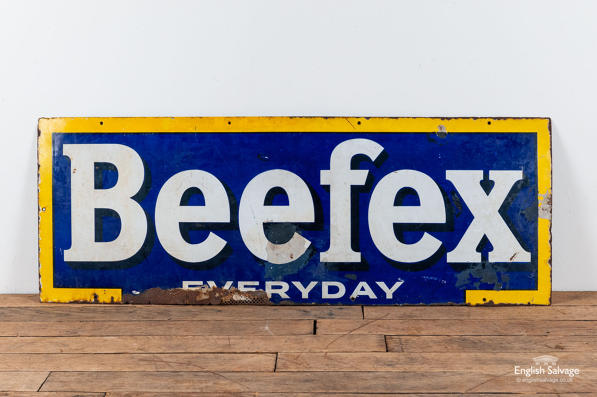 Salvaged Beefex enamel advertising sign 