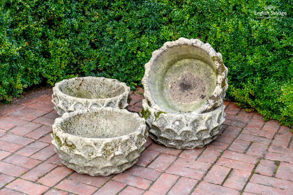 Salvaged composition stone planters