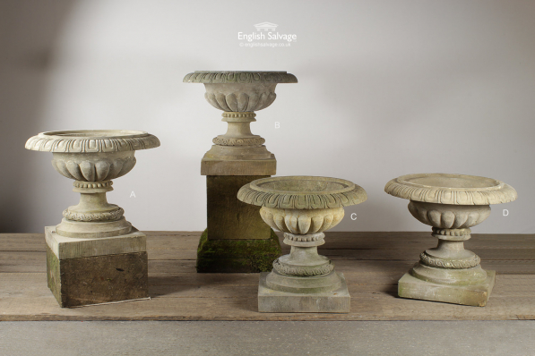 Salvaged Decorative Carved Stone Urns