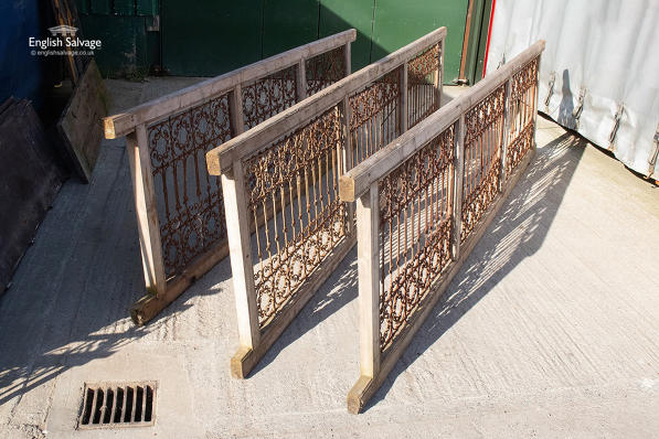 Salvaged decorative wrought iron grilles