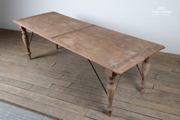 Salvaged long and low rustic wooden table 