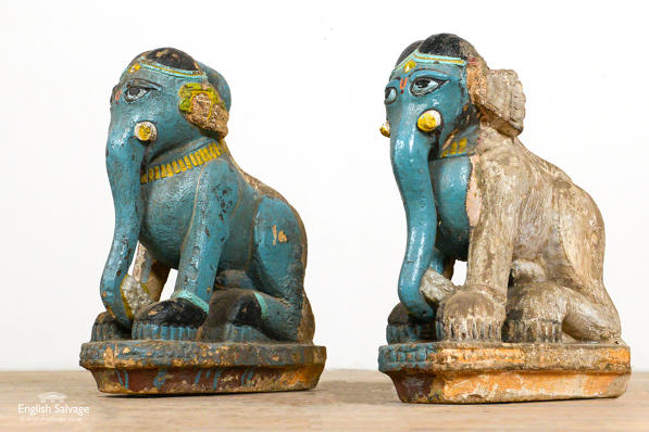 Salvaged stone blue elephants from India
