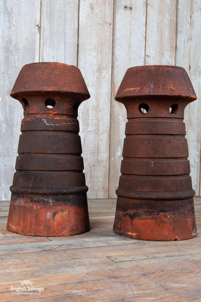 Salvaged terracotta vented chimney pots