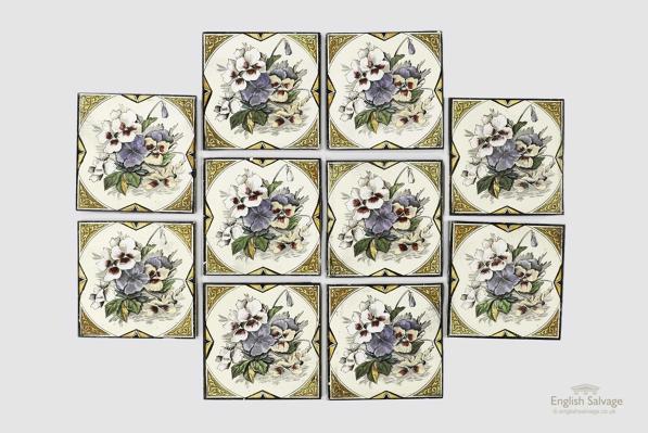 Salvaged Victorian floral patterned tiles