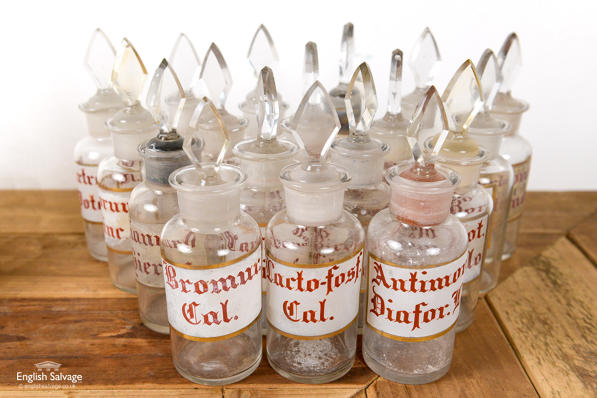 Set of 30 vintage Spanish apothecary bottles