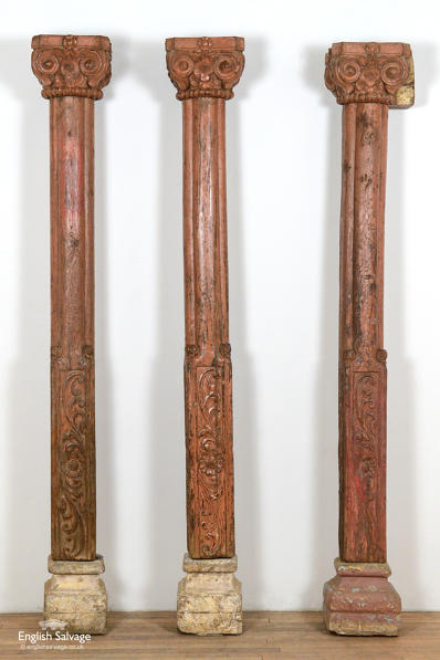 Set of three reclaimed teak pillars