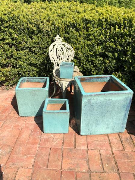 Set of Turquoise Terracotta Cube Planters