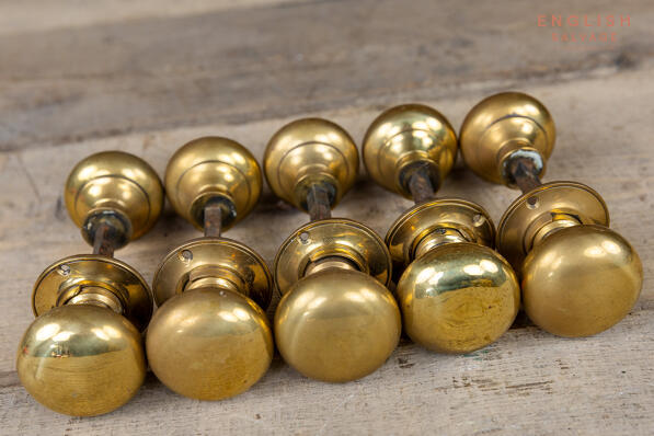 Set Reclaimed simple brass door knobs c1900