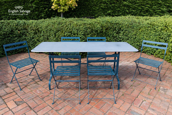 Six seater zinc top table and flat bar chairs