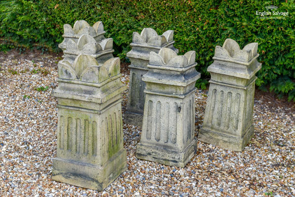 Six Victorian stoneware bishop chimney pots