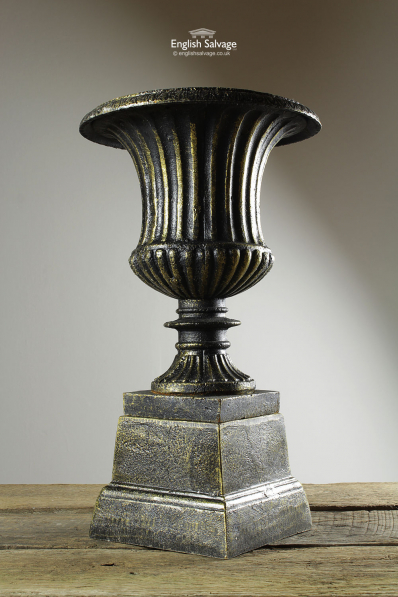 Small Cast Metal Urn Planters with Plinths