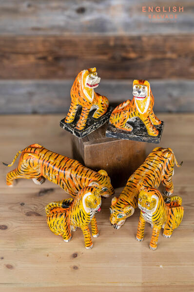 Small Indian painted wooden tigers