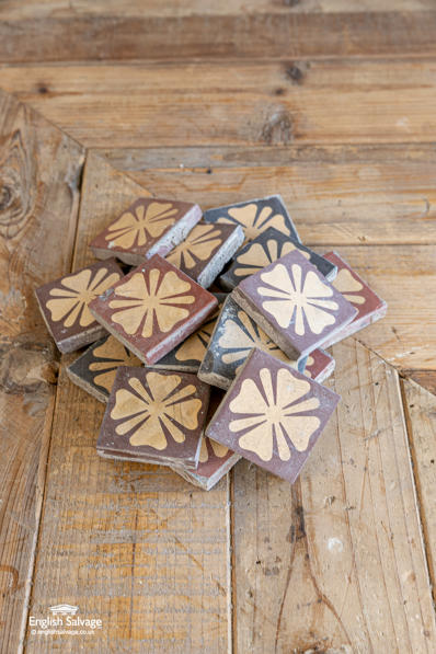 Small reclaimed floral encaustic tiles