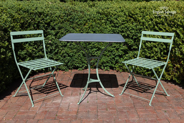 Square garden table zinc top bistro chairs