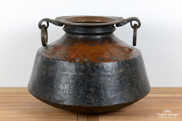 Substantial vintage hammered copper pot