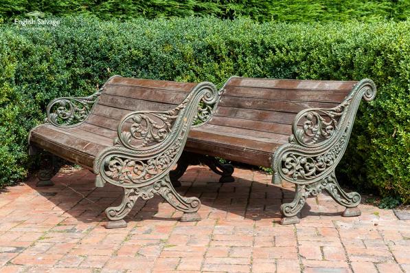 Teak and cast iron ornate bench