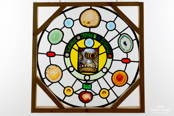 Unusual armorial stained glass panel