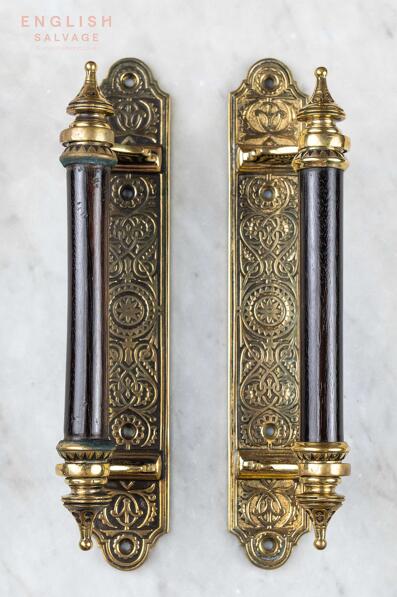 Victorian brass and ebony door pulls