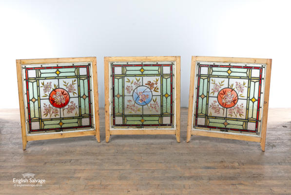 Victorian painted flower stained glass panels