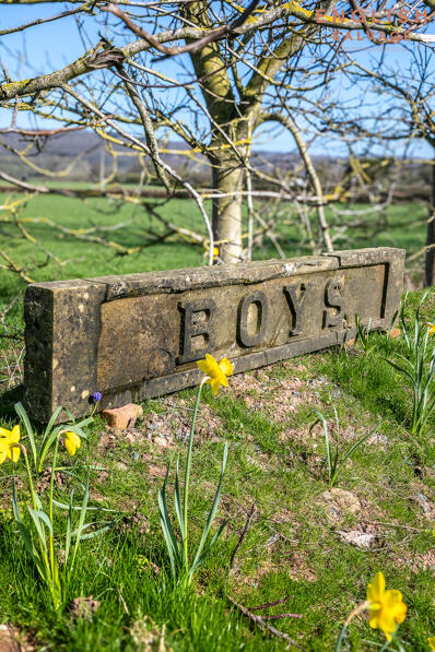 Victorian stone boys entrance from a school