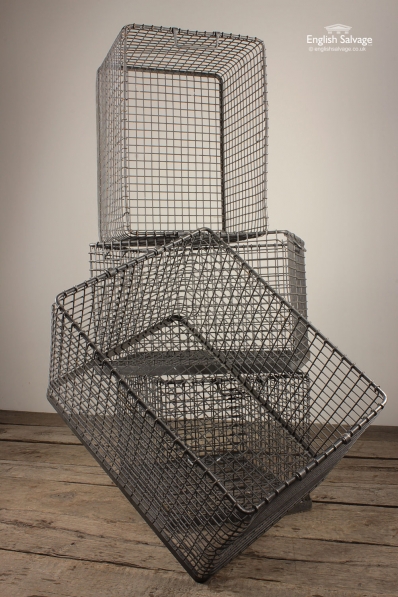 Vintage 80s Stackable Galvanised Wire Crates