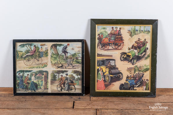 Vintage bicycle and coach transport prints
