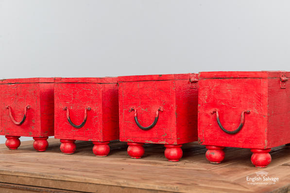 Vintage hardwood red boxes