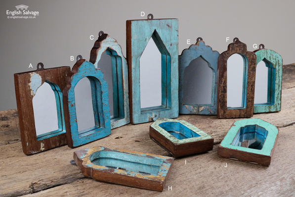 Vintage Indian Distressed Wooden Mirrors, Antique Wooden Mirrors Uk
