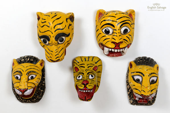 Vintage Indian painted tiger head masks