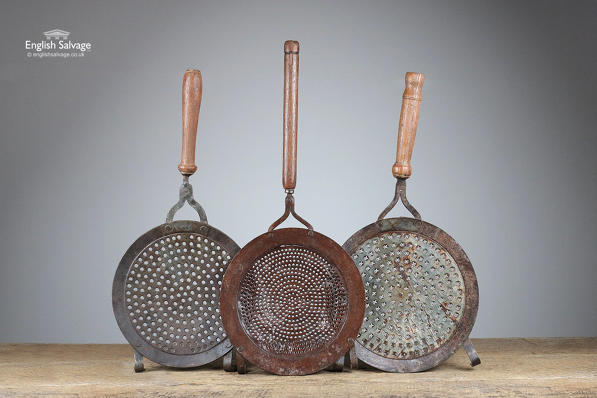 Vintage Iron & Wood Chestnut Roasting Pans