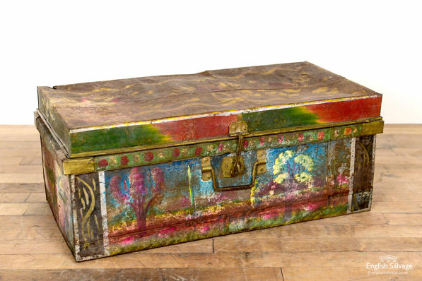 Vintage painted tin trunk from Afghanistan