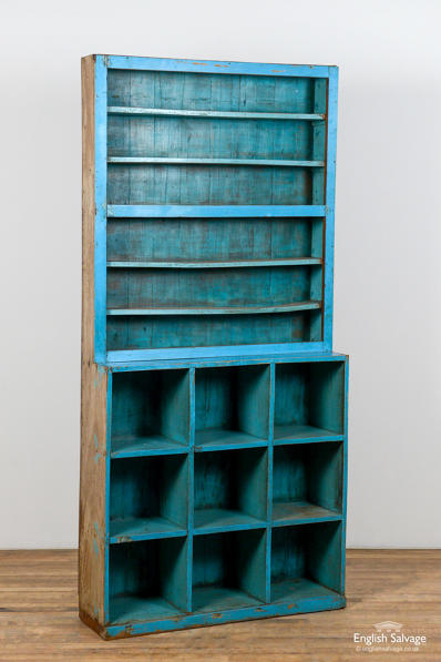 Vintage rustic blue shelving unit