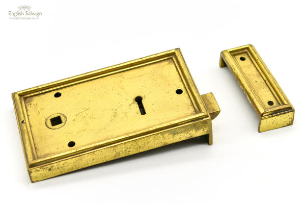 Vintage solid brass rim lock and keep