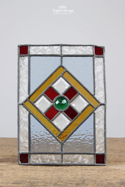 Vintage Stained Bevelled Diamond Glass Panel