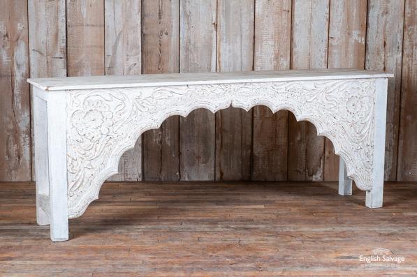 White handcarved table from reclaimed wood 